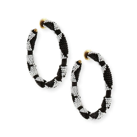 OSCAR DE LA RENTA Bead Embelished Hoop Earrings - Picture 1 of 8